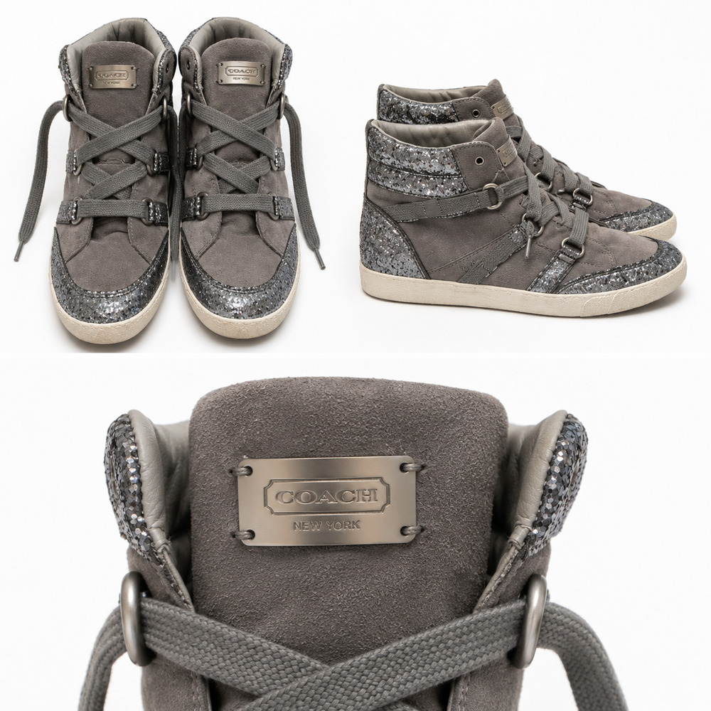 Coach NY Nesa Glitter Suede Wedge Sneakers